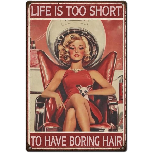 Hair Salon Tin Signs Salon Hairstylist Metal Signs Beauty Woman Vintage Tin Sign Vintage Wall Art Funny Retro Decor for Barber Shop Bar Man Cave Pub Bedroom Retro Metal Decoration 12x8in