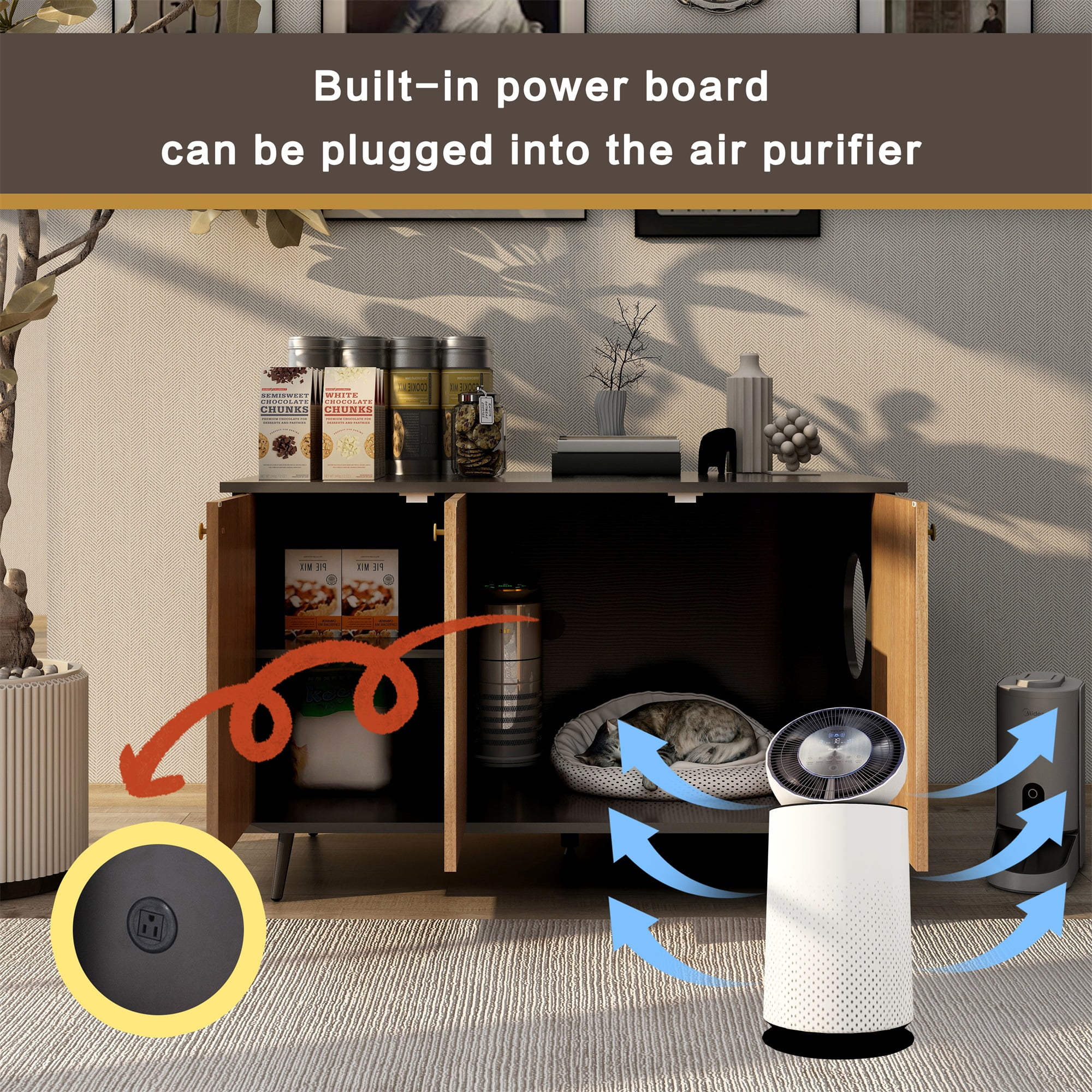 Pefilos 39" Litter Box Enclosure, Cat Litter Box Furniture with Hidden Plug, 3 Doors Indoor Cat House Washroom, Black+Brown Pefilos 39" Litter Box Enclosure, Cat Litter Box Furniture with Hidden Plug, 3 Doors Indoor Cat House Washroom, Black+Brown