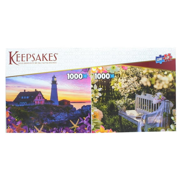 Set of 2 Keepsakes 1000 Piece Jigsaw Puzzles | Garden/ Lighthouse