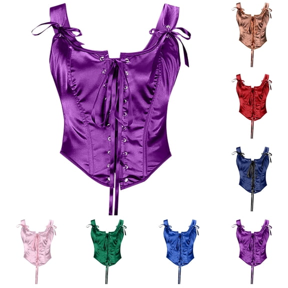 FNFYFH Womens Renaissance Corset Pirate Lace Up Overbust Corset Satin Bustier Bodice