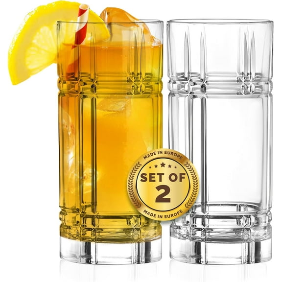 Barski Highball Glass - Drinking Glasses - Set of 2 - Hiball Tumblers - Glass Crystal Tumbler - for Water, Juice, Beer, Mixed Cocktails, Mojito Glass, Tom Collins Bar Glassware, 12 oz, Made in Europe