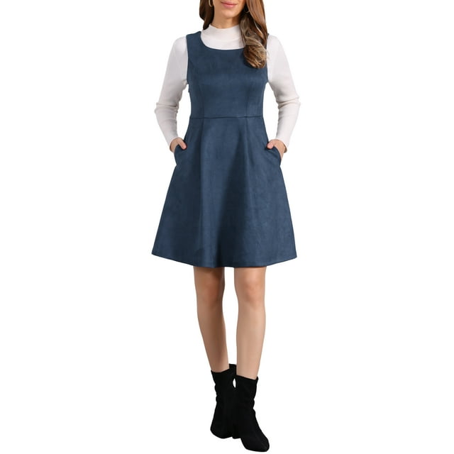 Vestido Pinafore INSPIRE CHIC sin mangas para mujer, vestido casual vintage de camiseta de ante sintético, talla XL, azul oscuro