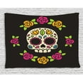 thumbnail image 1 of Sugar Skull Tapestry, Dia de los Muertos Concept Colorful Graphic Skull Figure with Floral Wreath, Wall Hanging for Bedroom Living Room Dorm Decor, 80W X 60L Inches, Multicolor, by Ambesonne, 1 of 2