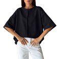 thumbnail image 7 of Iyufng Womens Crew Neck T-Shirt Front Vertical Seam Drop Shoulder Oversized Short Sleeve Loose Solid Casual Daily Top, 7 of 7