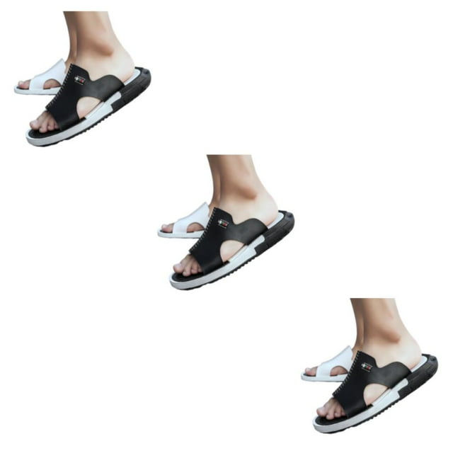 Qarigey 2 piezas estilo casual hombres playa caminar sandalia picnic portátil verano cuero punta abierta zapatilla blanco negro tamaño Type1 NO1