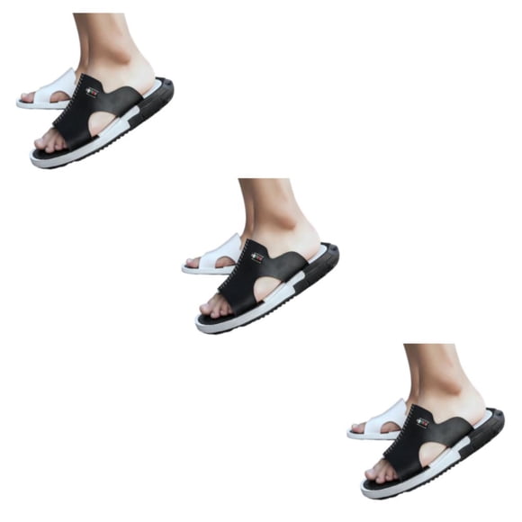 Qarigey 2 piezas estilo casual hombres playa caminar sandalia picnic portátil verano cuero punta abierta zapatilla blanco negro tamaño Type1 NO1