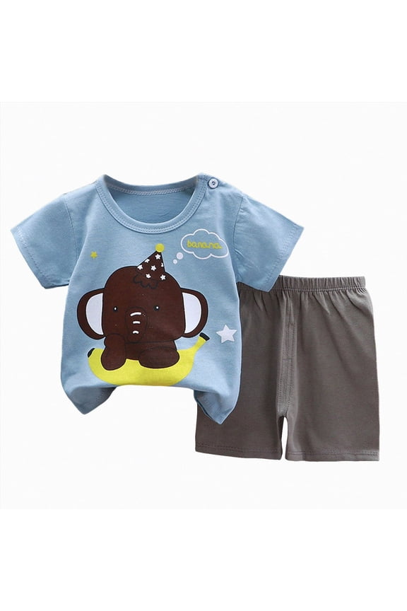 Infant Toddler Baby Boy Clothes 2pcs Round Neck Short Sleeve T-Shirt Top Cute Elephant Pattern Pocket Shorts Outfits Kaprioy Baby Clothes Boy