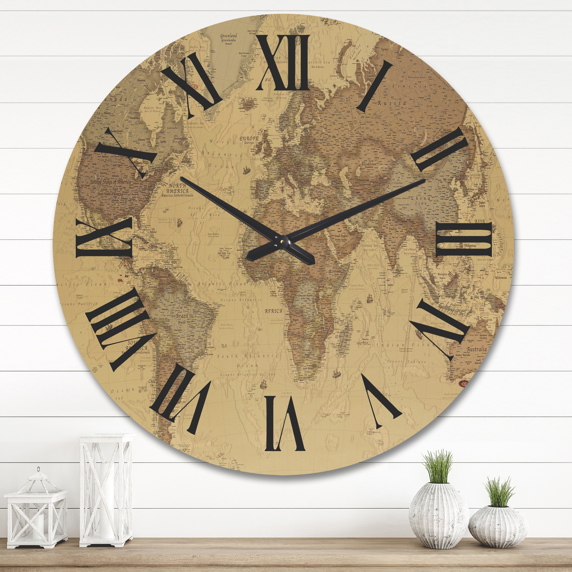 Designart 'Ancient World Map III' Vintage Wood Wall Clock