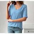 thumbnail image 2 of Timegard Womens Summer Tops Ribbed V-Neck Half Sleeve Solid Color Basic Tee Casual Loose Shirts Tops, 2 of 7