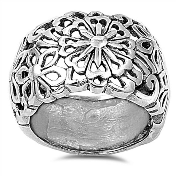 Wide Victorian Style Floral Flower Ring .925 Sterling Silver Band Jewelry Female Male Unisex Size 6