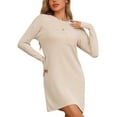 thumbnail image 4 of INSPIRE CHIC Women's Loungewear Long Sleeve Stripe Sleepshirts Crewneck Nightgown Dress with Pockets L Beige, 4 of 6