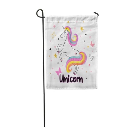 KDAGR Watercolor Cute Beautiful Rainbow Unicorn Pink Garden Flag Decorative Flag House Banner 28x40 inch