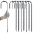thumbnail image 1 of Estacas de Varilla de Acero AAGUT 40 cm con Gancho en J Resistente Paquete de 8, 1 of 7