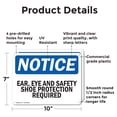 thumbnail image 2 of (2 Pack) Ear Eye And Safety Shoe Protection Required OSHA Notice Sign 10 Inch X 7 Inch Plastic Sign, Weather Resistant, UV Protected for Workplace, Business, and Construction Site, Made, 2 of 8