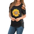 thumbnail image 2 of JeashCHAT Women Short Sleeve Tops Summer Strappy Cold Shoulder T-shirt Fashion Floral Print Color Casual Tunic Blouses Plus Size Pullover Tee, 2 of 4
