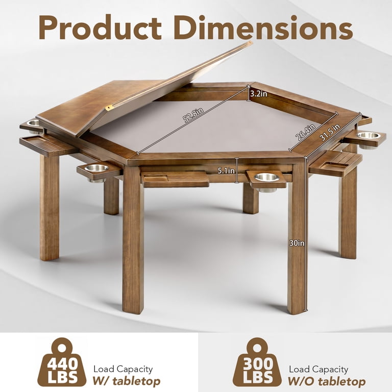 Avocahom Hexagonal Solid Wood Board Game Table for 4-6 Players