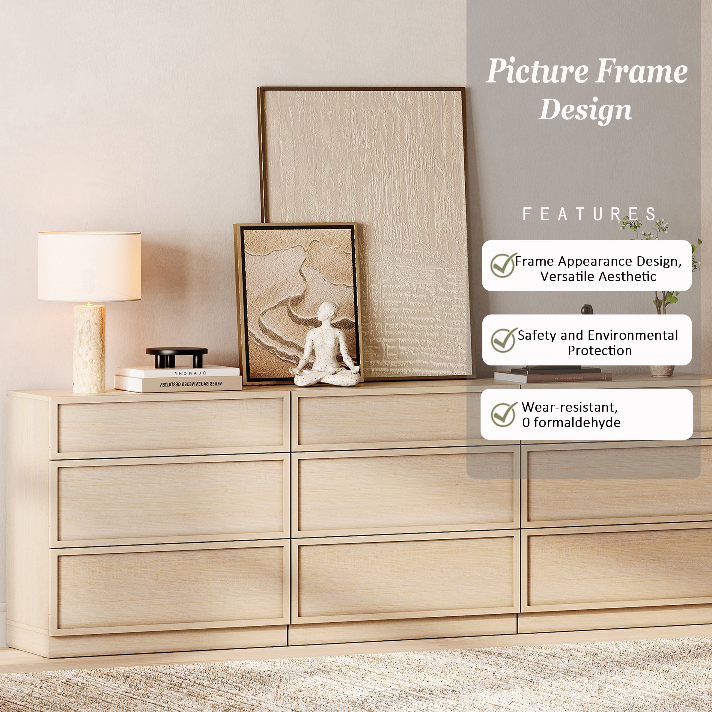 WAMPAT Modern TV Stand for TVs Up to 110", 4-in-1 Entertainment Center TV Console with 8 Doors and Adjustable Shelf, Wooden Media Console Cabinet for Living Room, Bedroom, Beige