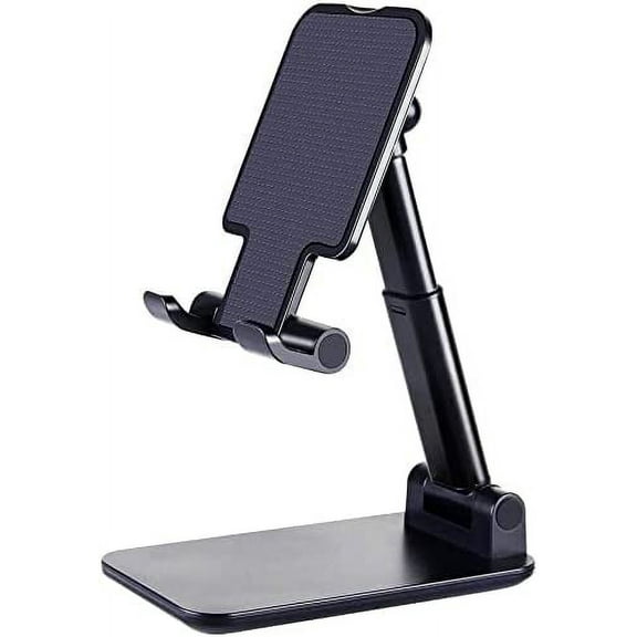 Cell Phone Stand, Aluminum Phone Stand for Desk - Adjustable Mobile Phone Stand for Desk, Case Friendly Compatible with All Mobile Phone/iPad/Kindle/Tablet Phone Dock(Black)