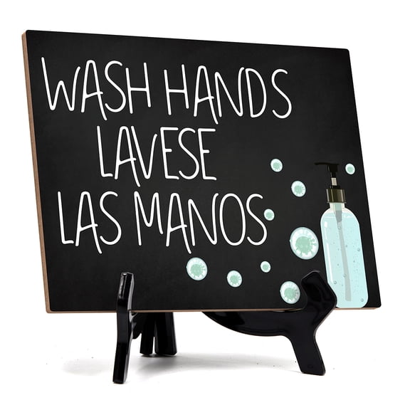 Signs ByLITA Wash Hands Lavese Las Manos, Hygiene Sign, 6" x 8" (Black)