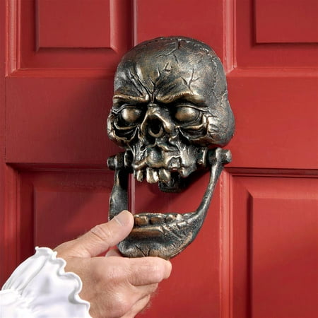 Small Door Knocker - Design Toscano Knock-Jaw Skull Cast Iron Door Knocker