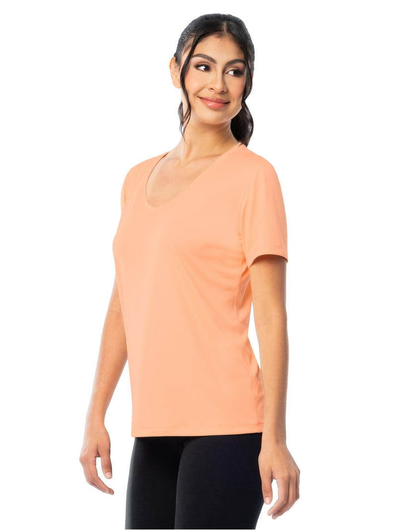 RBX Women's Running Shirt - Buttery Soft Short Sleeve V-Neck, Lightweight Space Dye (Black Peached, X-Large)