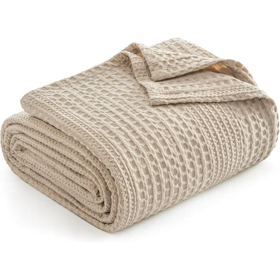 PHF Ultra Soft Waffle Weave Blanket Queen Size for Bed, Lightweight and Breathable Blanket, Perfect for Hot Sleepers, 90"x 90", Light Tan