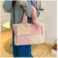 thumbnail image 3 of Fluffy Plaid Tote Bag for Women Large Plush Work Travel Handbag Faux Fur Hobo Shoulder Bag Y2k Furry Purse, 3 of 6