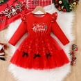 thumbnail image 2 of newwalpole Fashion Girls Dress Long Sleeve Christmas Owl Sparkling Sequin Tulle Red for Size 3-4 Years, 2 of 5