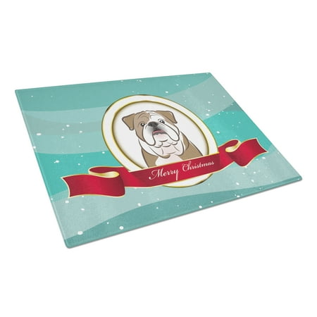 

Carolines Treasures BB1529LCB English Bulldog Merry Christmas Glass Cutting Board Large 12H x 16W multicolor