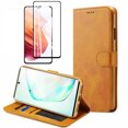 thumbnail image 1 of Wallet Case For Samsung Galaxy S22 Ultra Case 2 in 1 – Tri-Layer Rugged Hard Shell Leather Wallet Cover + 1× Tempered Glass Screen Protectors (Brown), 1 of 5