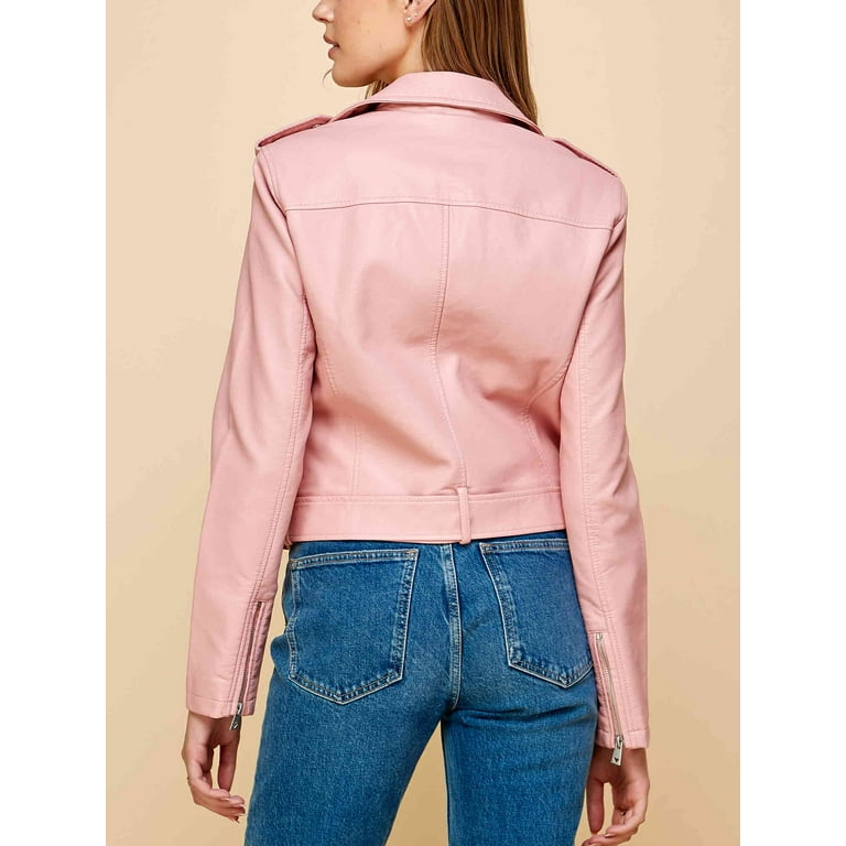 Made by Johnny Women's Asymmetrical Faux Lether Belted Moto