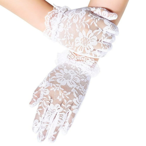 TELOLY Girls White Lace Gloves Tea Party Gloves Formal Gloves Princess Gloves Dress Gloves for Wedding Pageant