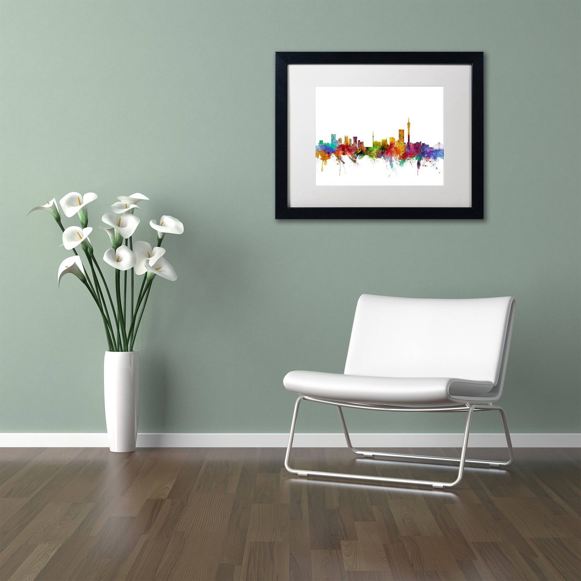 Trademark Fine Art "Johannesburg South Africa Skyline" Canvas Art by Michael Tompsett White Matte, Black Frame