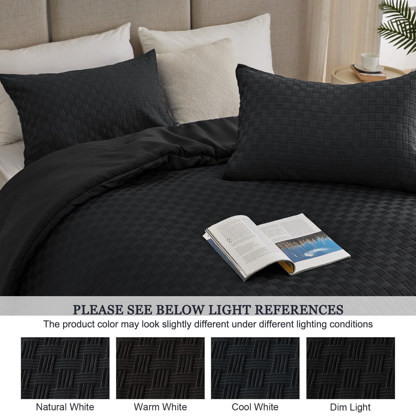 Whale Flotilla 2-Piece Jacquard Braid Ultra Soft Twin Comforter Set, Luxury Reversible Microfiber Comforters Twin Size Bedding Set with Pillowcase, Lightweight Duvet for All Seasons, Black