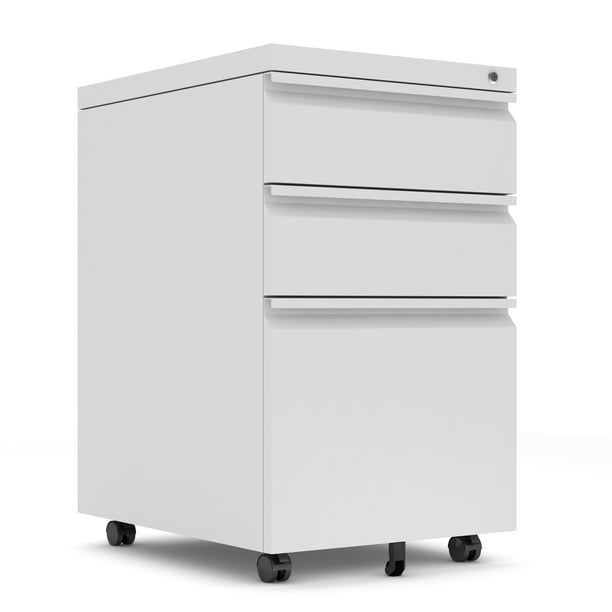 YL 3 Drawer Locking File Metal Rolling File with Wheels for Home Office, White