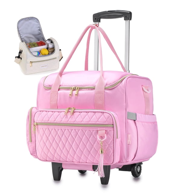 SUCIKORIO Sac pour Ordinateur Portable Roulant 17,3 Pouces avec Sac à Lunch Isolé 3 en 1 Mallette Roulante pour Femmes Sac Fourre-Tout Imperméable pour Enseignante avec Roues avec Détac