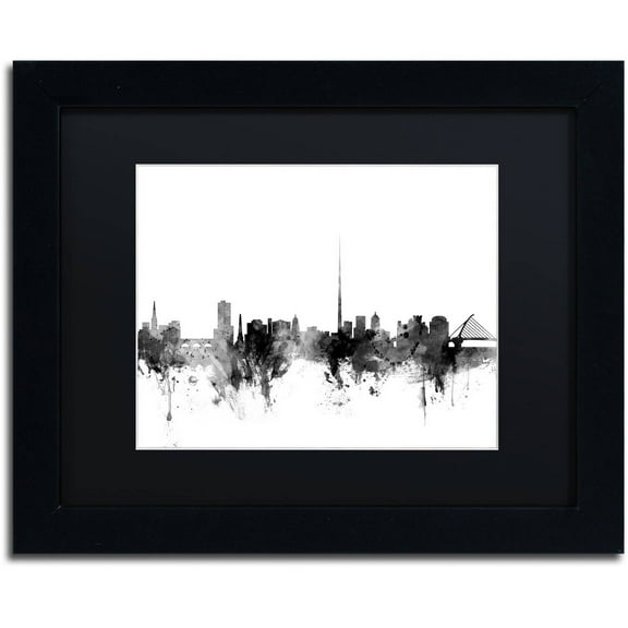 Trademark Fine Art "Dublin Ireland Skyline B&W" Canvas Art by Michael Tompsett, Black Matte, Black Frame
