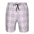 thumbnail image 3 of Salouo Floral Purple Buffalo Plaid Pattern Swim Trunks for Men,Men's Hawaiian Bathing Suit Swimsuits Quick Dry Swimming Board Shorts Beach Shorts with Pockets-X-Large, 3 of 6