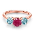 thumbnail image 3 of Gem Stone King 18K Rose Gold Plated Silver Red Ruby and Blue Zircon Engagement Ring for Women | 2.70 Cttw | Round 6MM | Gemstone July Birthstone | Size 6, 3 of 6