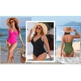 thumbnail image 5 of MOYIKO One Piece Swimsuits for Women Tummy Control Bathing Suit Ruched Sexy V Neck Green Slimming Swimwear, 5 of 7
