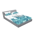 thumbnail image 2 of Ambesonne Nautical Fitted Sheet & Pillow Sham Set, Ship and Ocean Waves, Full, Aqua Taupe, 2 of 2