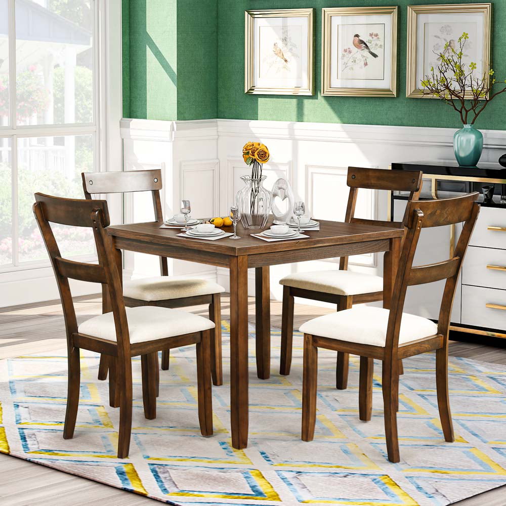 Kitchen Table and 4 Chairs Set, URHOMEPRO 5 Piece Wooden Dining Set