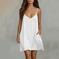 thumbnail image 2 of LIaqionyy Satin Dress for Womens Nightgown Spaghetti Strap Sleeveless Casual Loose Mini Dresses with Pocket, 2 of 8