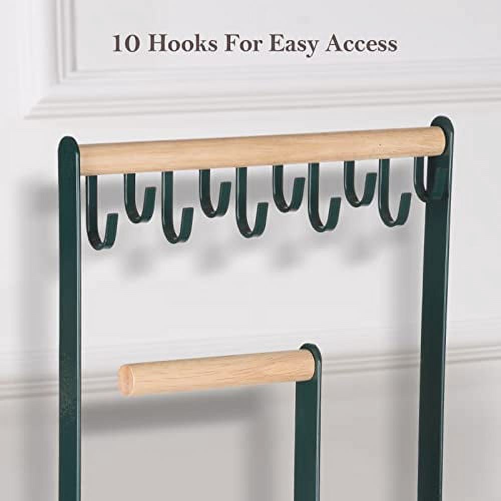 ProCase Jewelry Organizer Stand Necklace Holder, 4-Tier Jewelry Tower Rack with Earring Tray and Holes, 10 Hooks Necklaces Hanging Storage Tree Display for Bracelets Watches Earrings Rings -Green