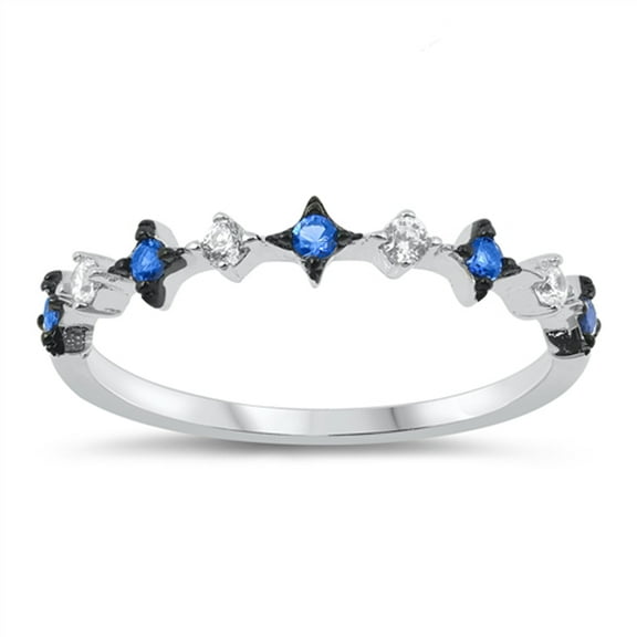 Blue Simulated Sapphire Cross Sparkle Star Ring 925 Sterling Silver Band CZ Female Size 6