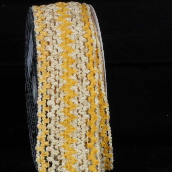 The Ribbon People Yellow and Beige Chevron Wired Craft Ribbon 2.5" x 20 Yards