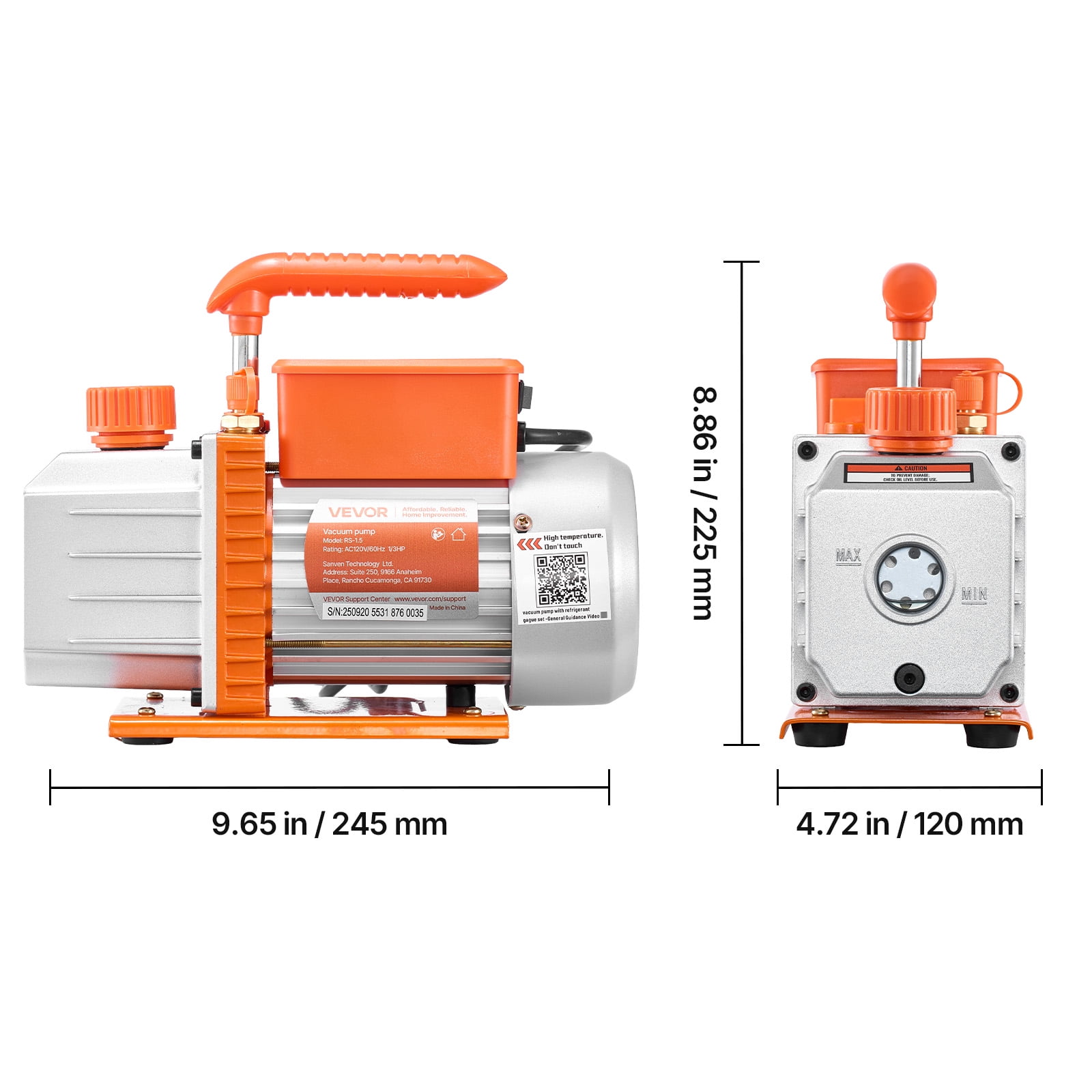 VEVOR 1/3HP AC Vacuum Pump, 4.5CFM Single Stage Rotary Vane HVAC Vacuum Pump, A/C&nbsp;Manifold Gauge Kit for R134a R22 R410a R1234YF R32