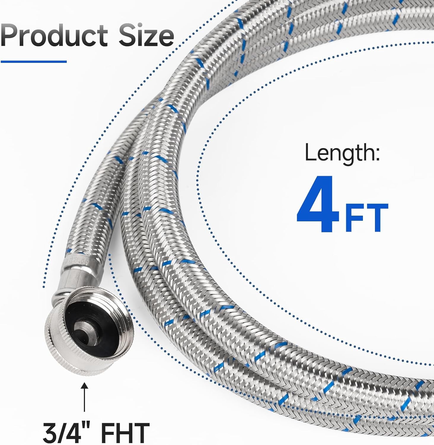 4 FT Washing Machine Hoses with 90 Degree Elbow, Stainless Steel Braided Washer Hose Supply Line with 3/4" FHT Connectors for Short to Moderate-Residential Water Supply, Red & Blue, 2 Pack