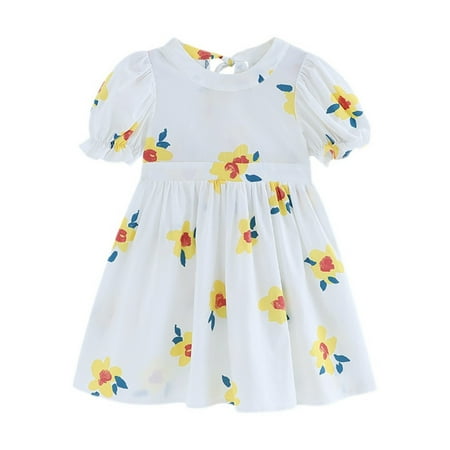 

Girls Summer Dress Crew Neck Short Sleeve A Line Dress Back Strap For Holiday Party Beach Sundress 3 To 9 Years Baby Girl Clothes