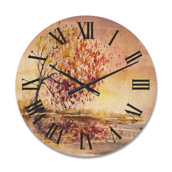 Designart 'Orange and Yellow Autumn Tree' Traditional Wood Wall Clock
